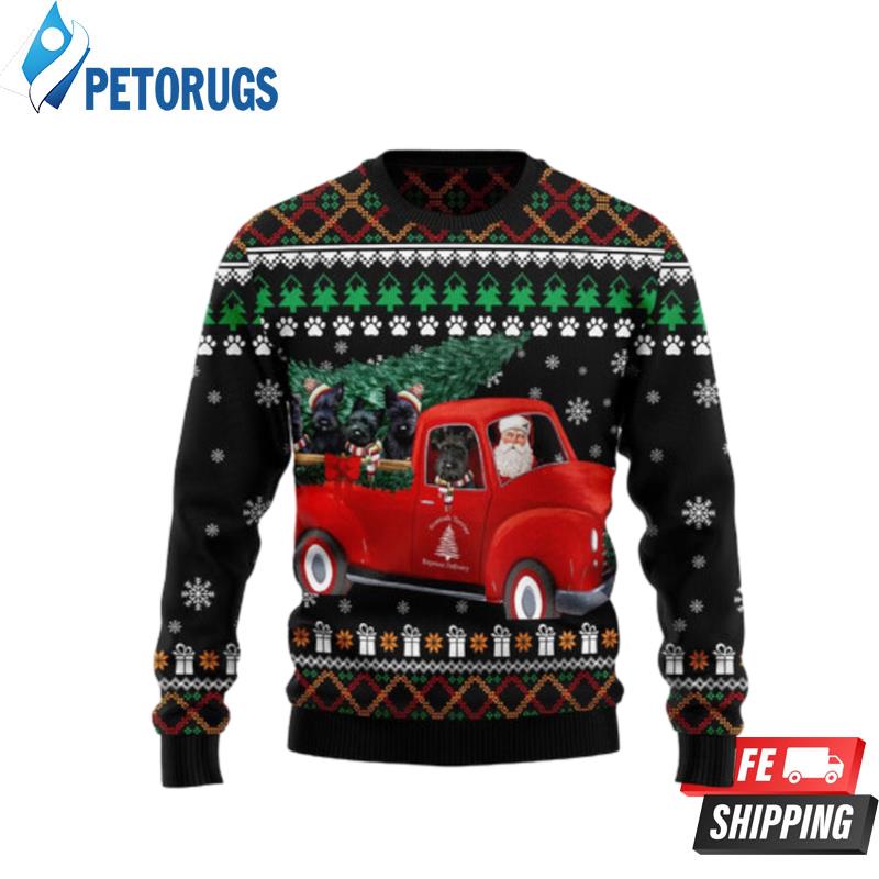 Scottish Terrier And Red Truck Ugly Christmas Sweaters