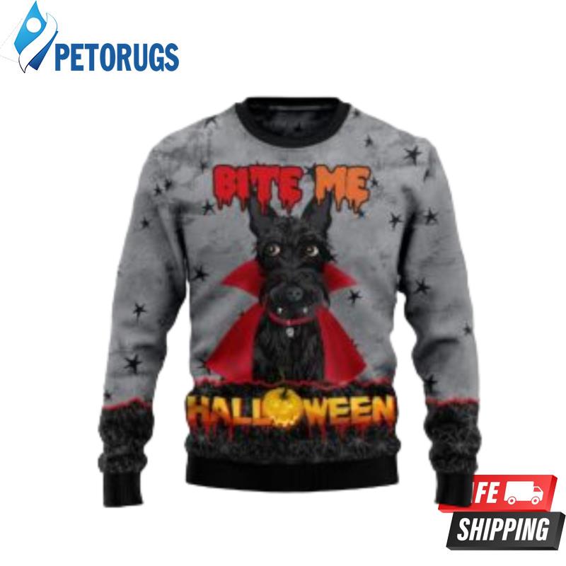Scottish Terrier Bite Me Halloween Ugly Christmas Sweaters