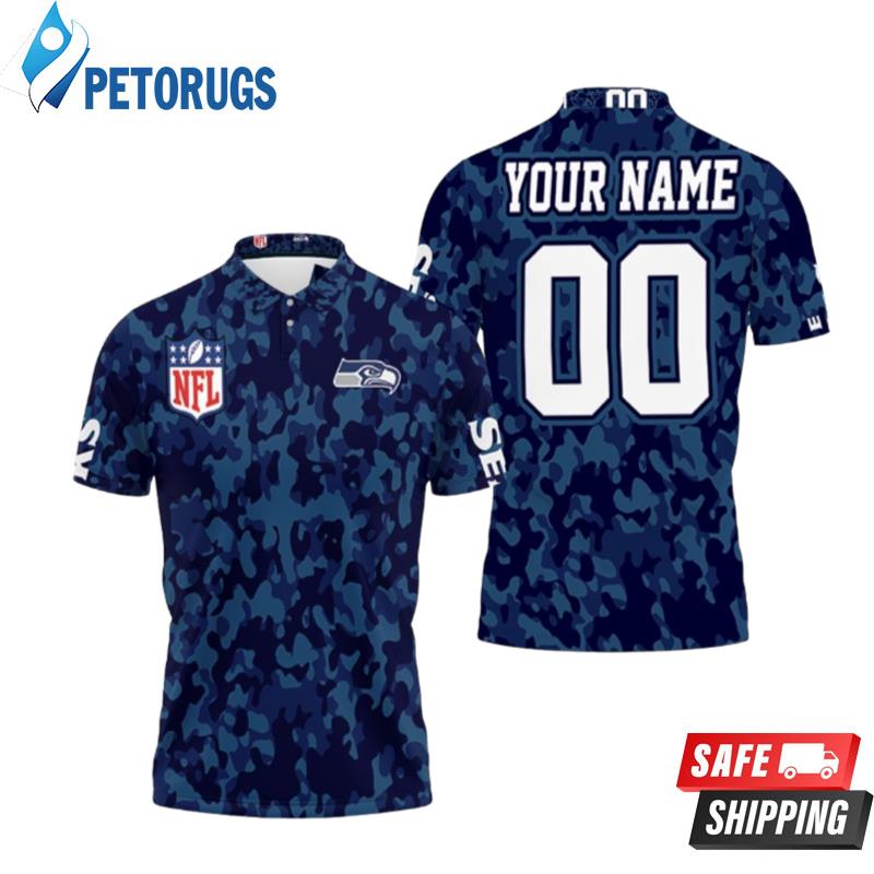 Seattle Seahawks Blue Camouflage Veteran Personalized Polo Shirts