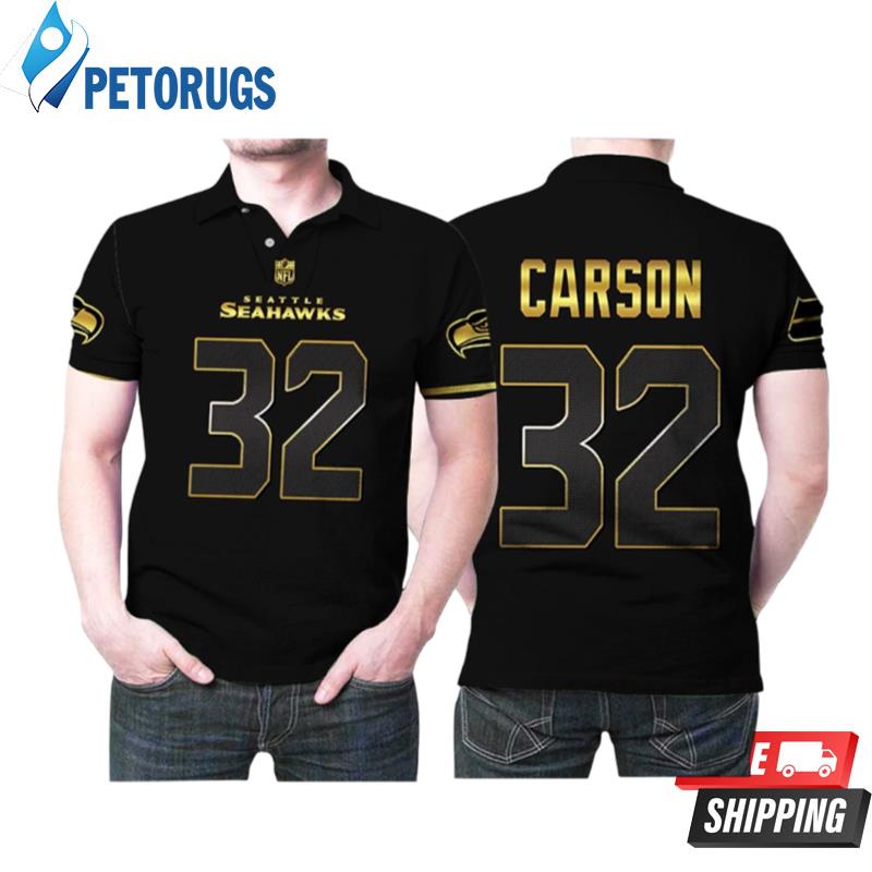 Seattle Seahawks Chris Carson #32 Nfl American Football Team Black Golden Edition Polo Shirts