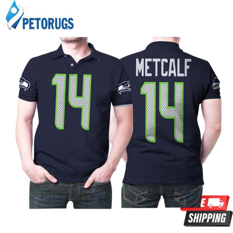 Seattle Seahawks Dk Metcalf 14 Great Player Nfl Football Team Navy 100th Season Style Polo Shirts