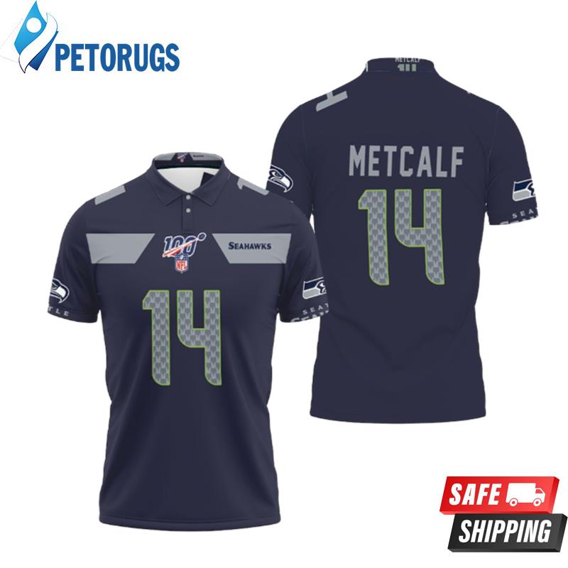 Seattle Seahawks Dk Metcalf #14 Nfl American Football Navy 100th Season Polo Shirts