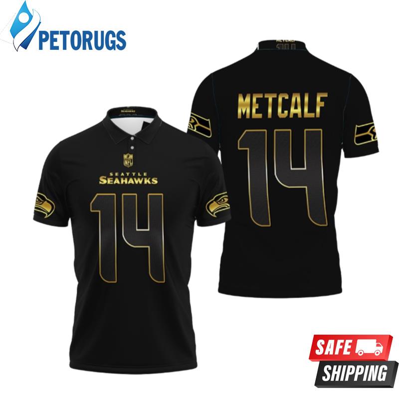 Seattle Seahawks Dk Metcalf #14 Nfl American Football Team Black Golden Edition Polo Shirts
