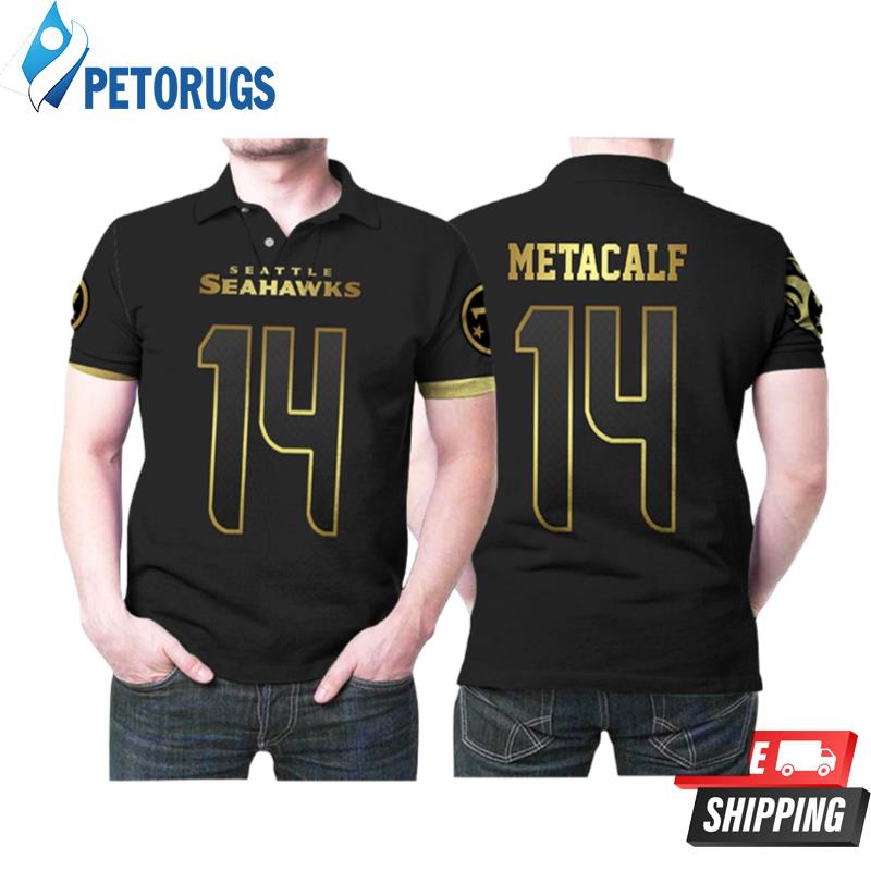 Seattle Seahawks Dk Metcalf 14 Nfl American Football Team Black Golden Edition Style Polo Shirts