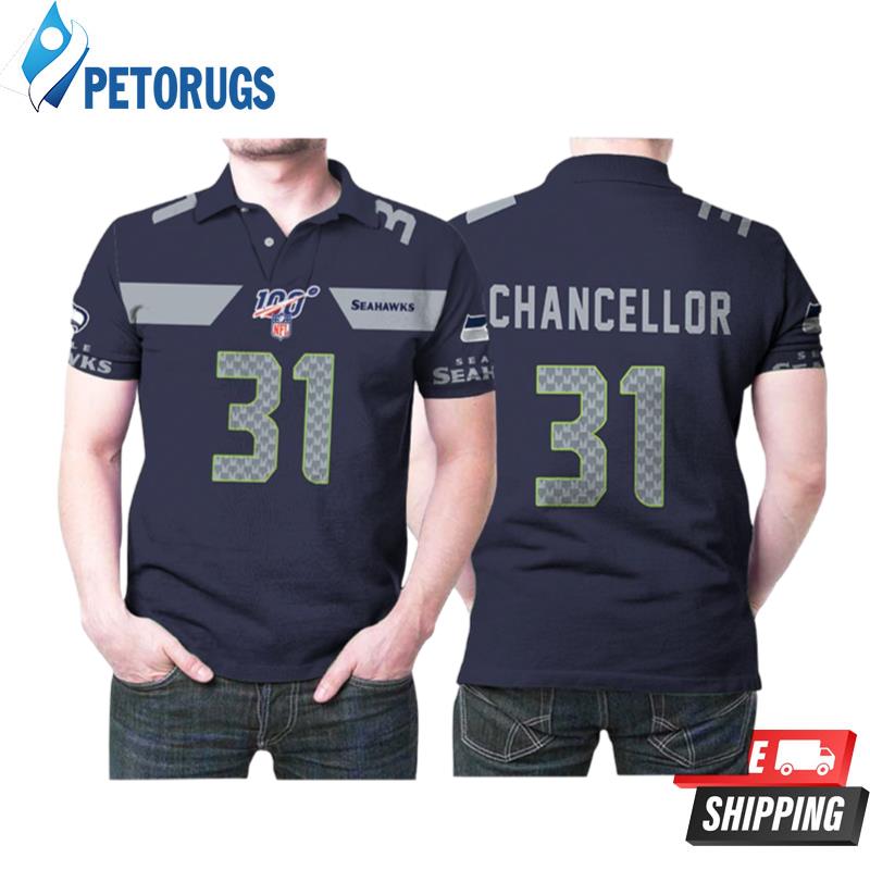 Seattle Seahawks Kam Chancellor #31 Nfl American Football Navy 100th Season Polo Shirts