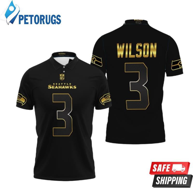 Seattle Seahawks Russell Wilson #3 Nfl American Football Team Black Golden Edition Polo Shirts