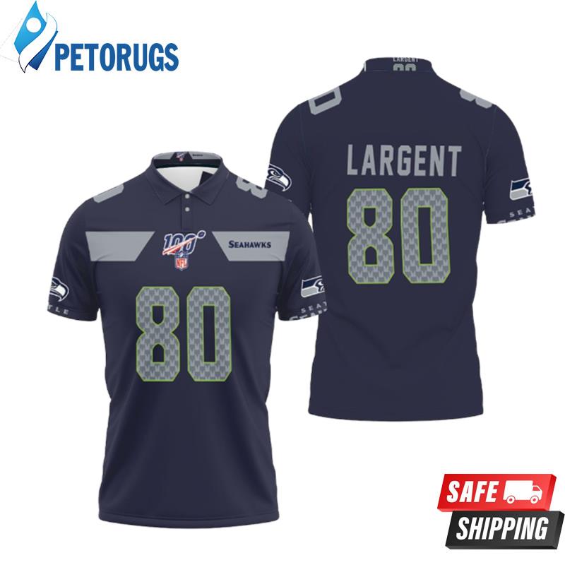 Seattle Seahawks Steve Largent #80 Nfl American Football Navy 100th Season Polo Shirts