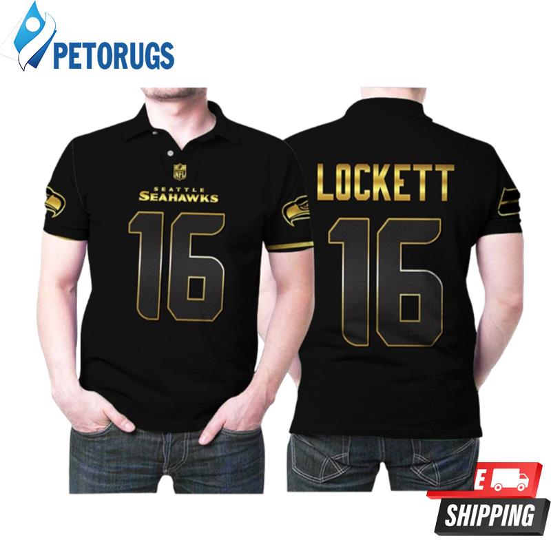 Seattle Seahawks Tyler Lockett #16 Nfl American Football Team Black Golden Edition Polo Shirts