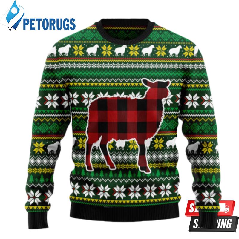 Sheep Red Plaid Ugly Christmas Sweaters