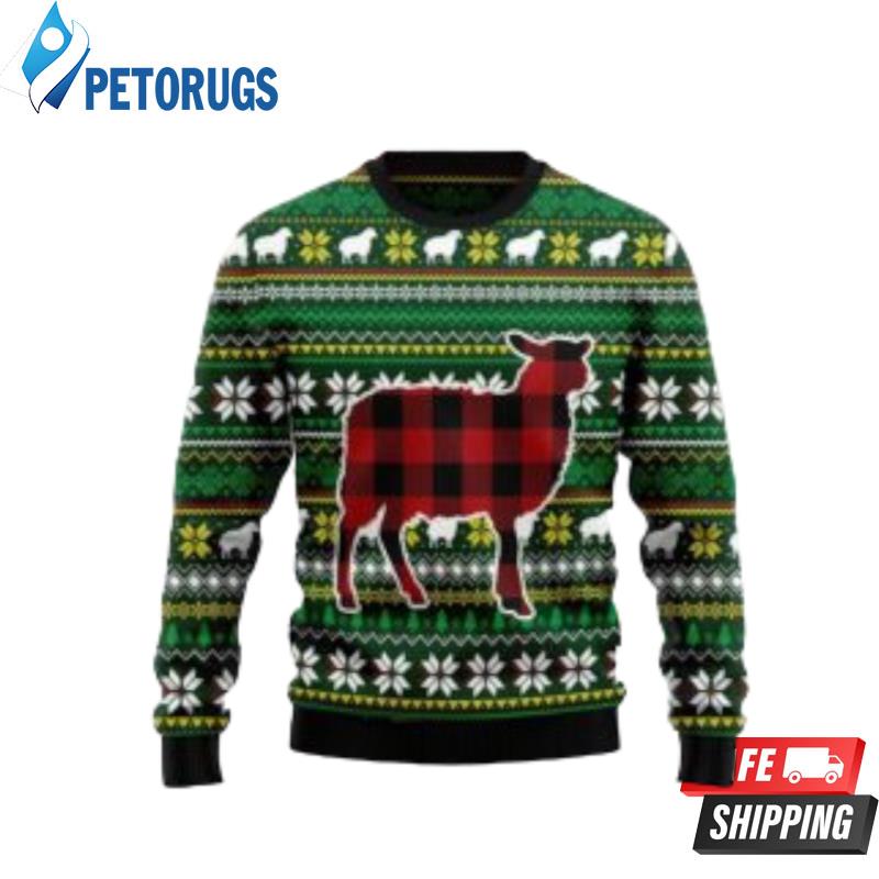 Sheep Red Plaid Ugly Christmas Sweaters Peto Rugs