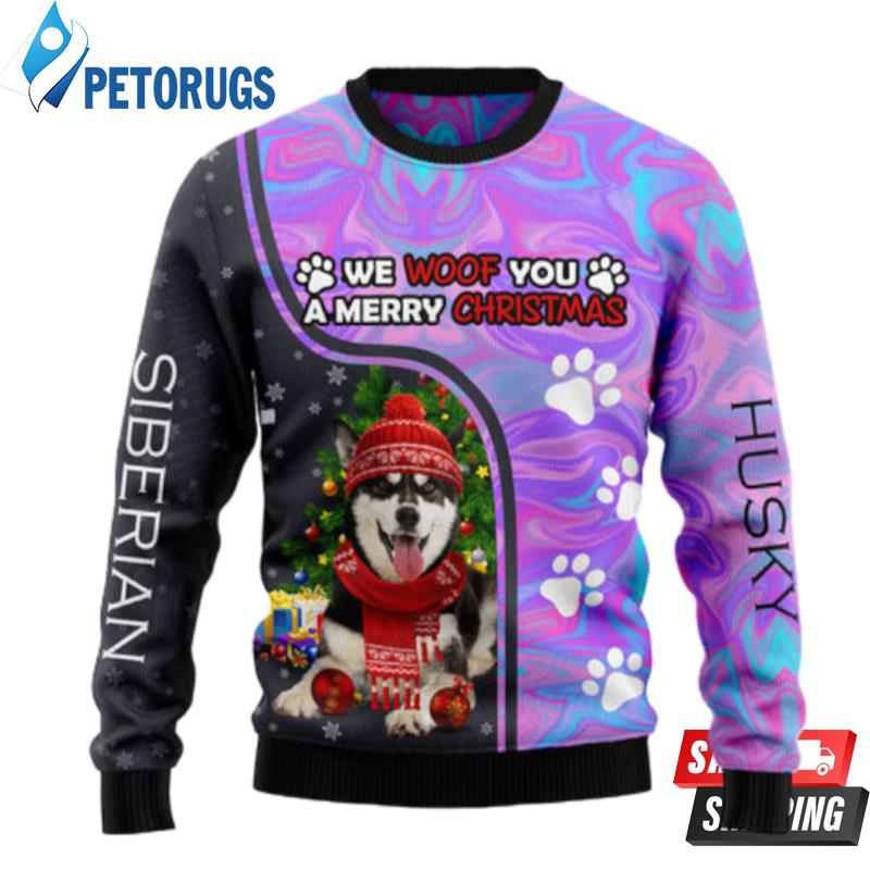 Siberian Husky Hologram Color Ugly Christmas Sweaters