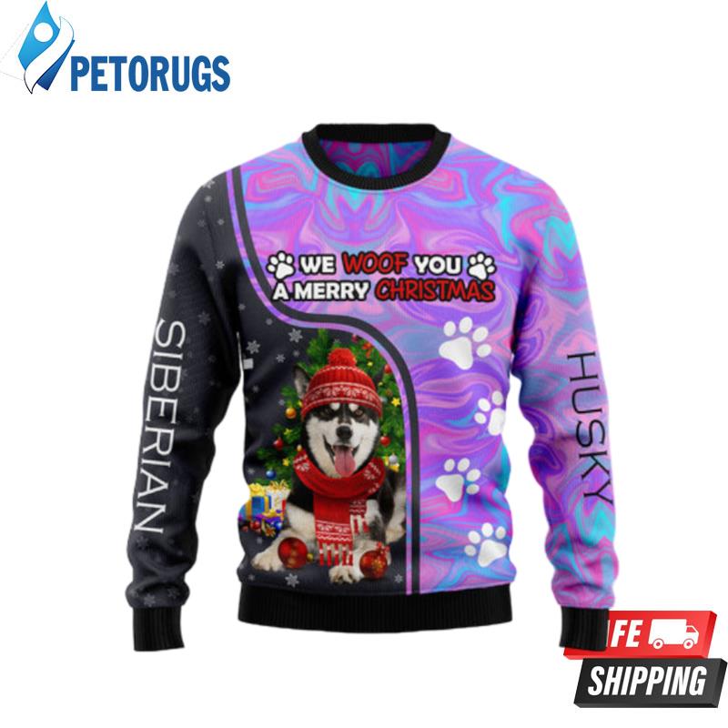 Siberian Husky Hologram Color Ugly Christmas Sweaters