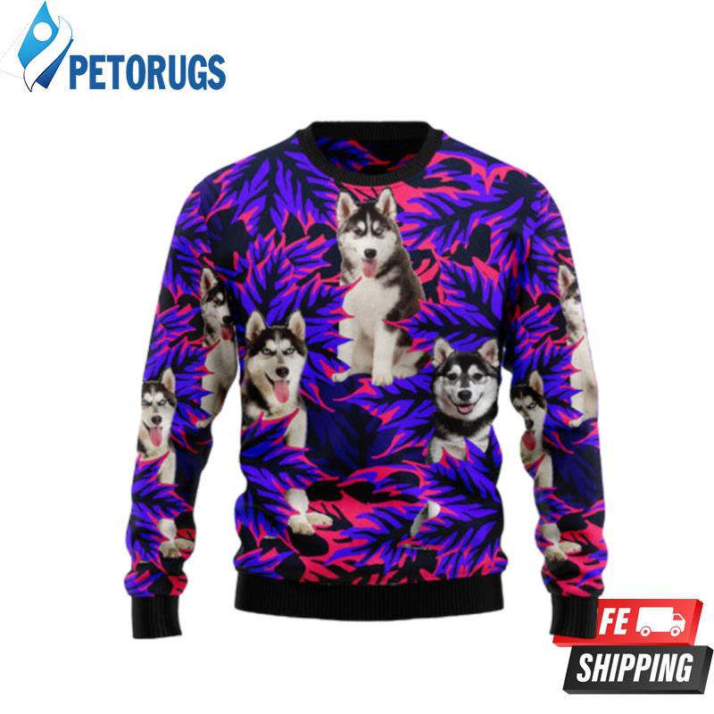 Siberian Husky Leaves Ugly Christmas Sweaters