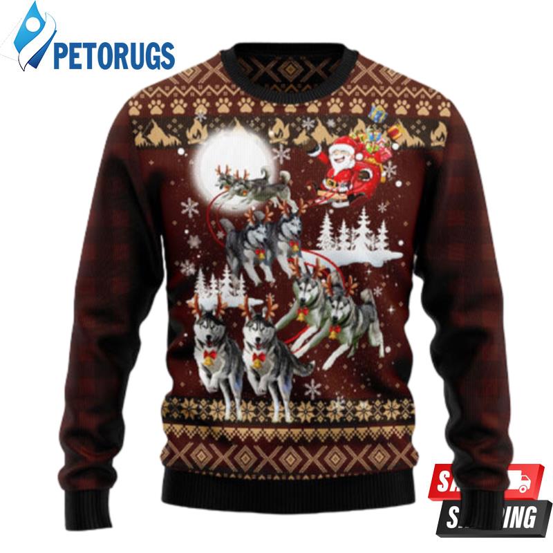 Siberian Husky Reindeers Car Ugly Christmas Sweaters