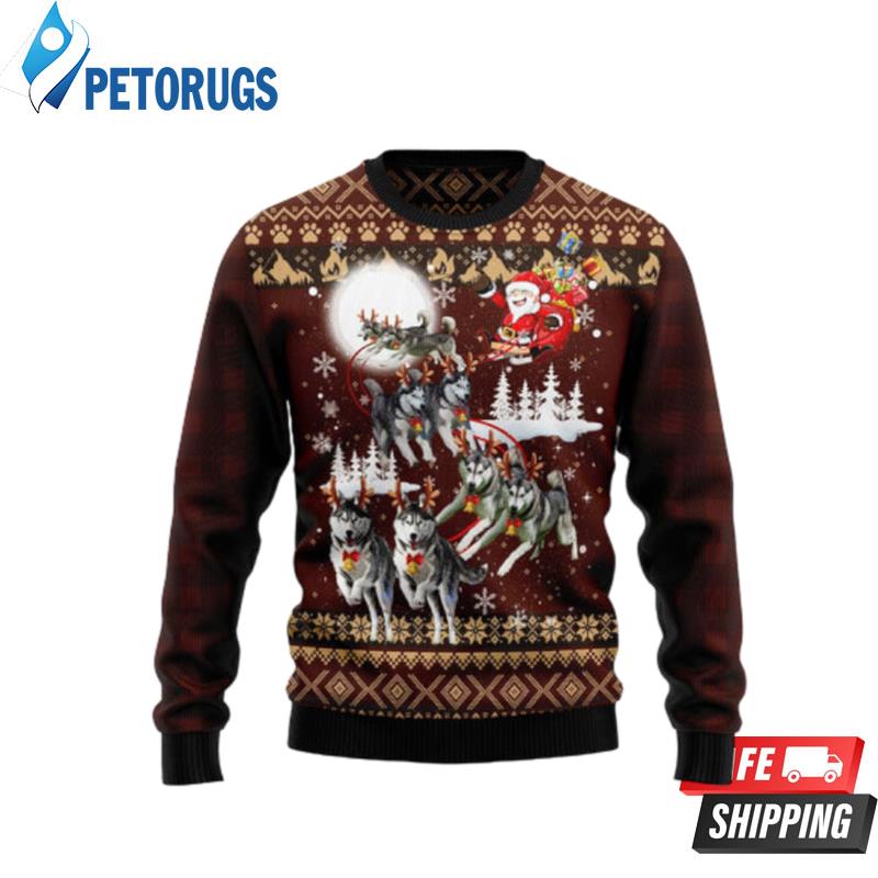 Siberian Husky Reindeers Car Ugly Christmas Sweaters