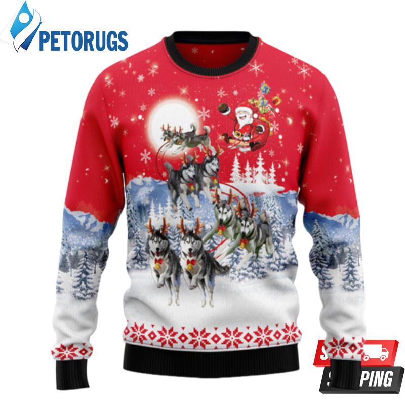 Siberian Husky Santa Claus Ugly Christmas Sweaters