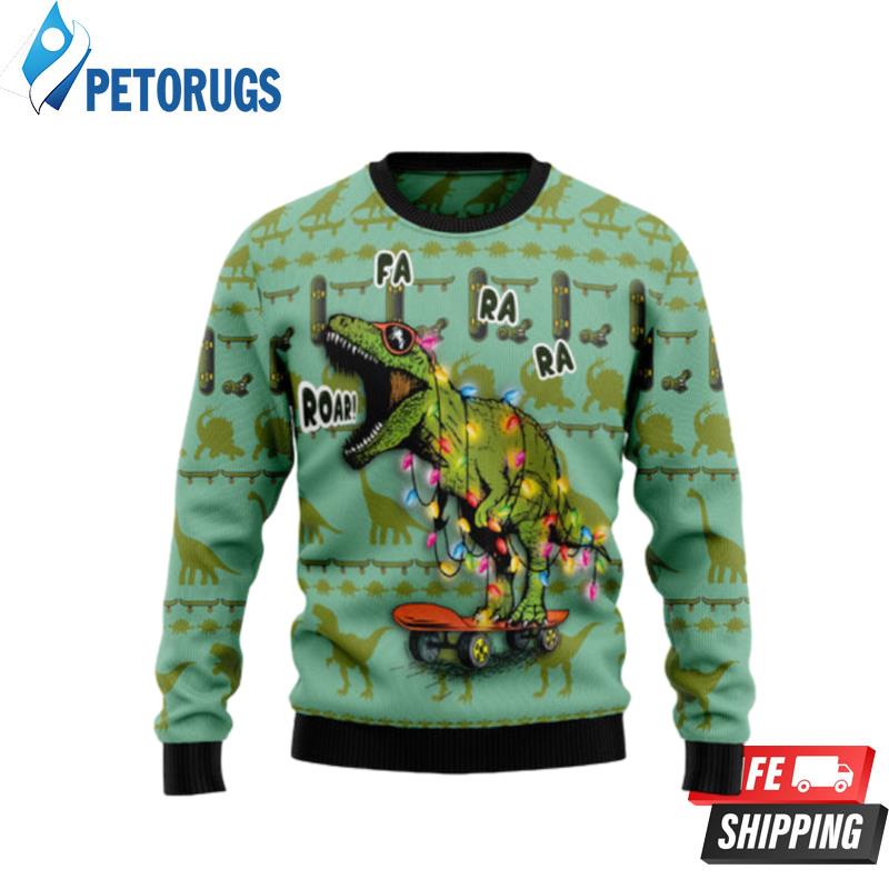 Skateboard Dinosaur Ugly Christmas Sweaters