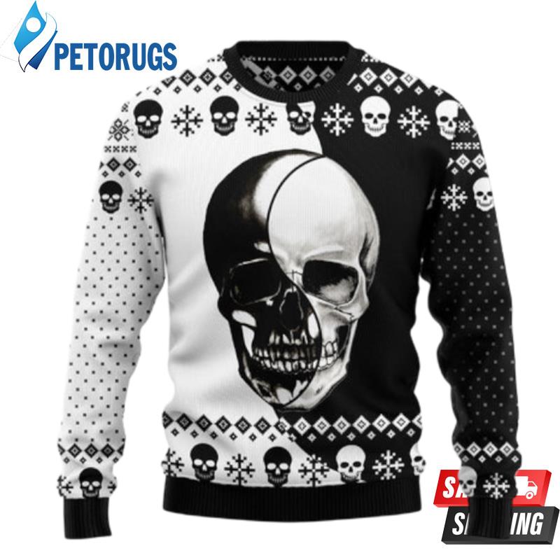 Skull Yinyang T2711 unisex womens & mens, couples matching, friends, funny family ugly christmas holiday sweater gifts (plus size available) Ugly Christmas Sweaters