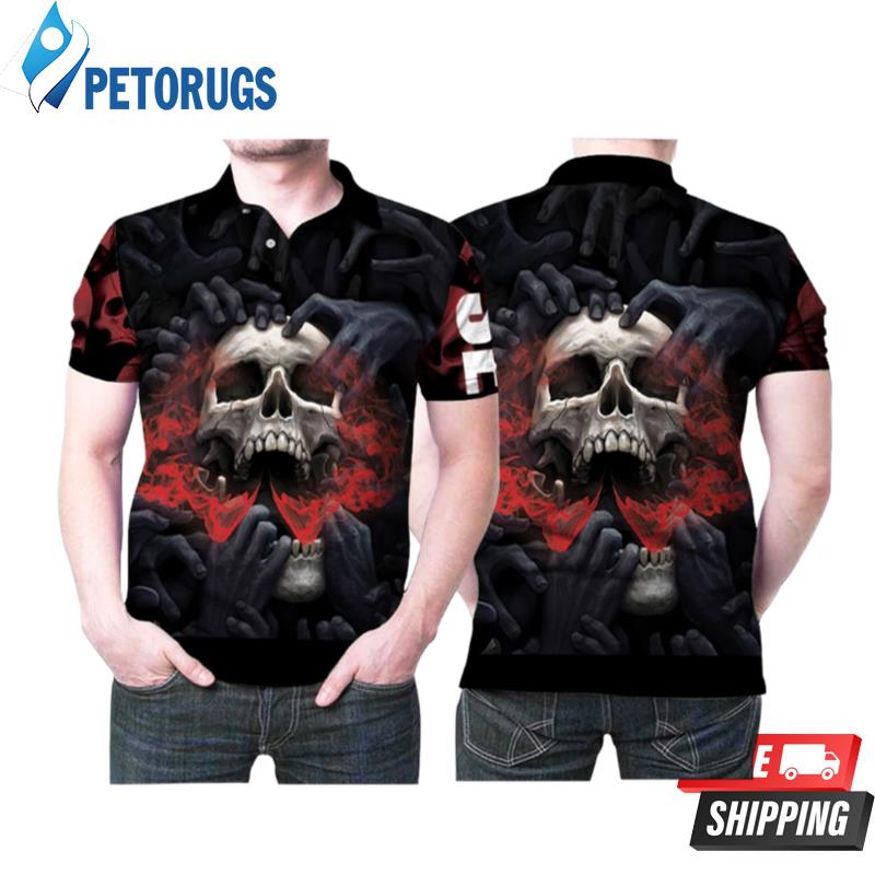 Skulls Evil Hands Red Vapor Scary Halloween Polo Shirts