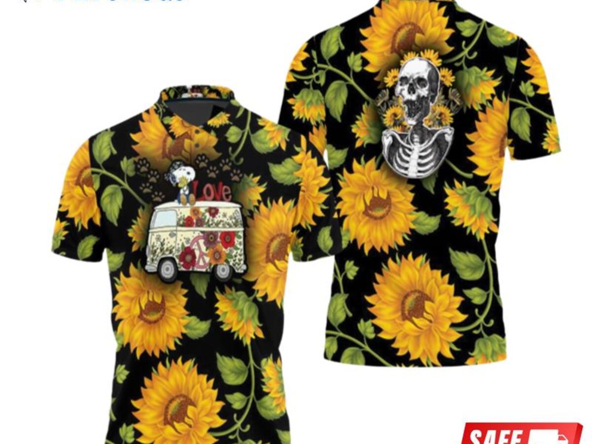 Snoopy Hippie Bus Sunflowers Hippieseamless Pattern Polo Shirts