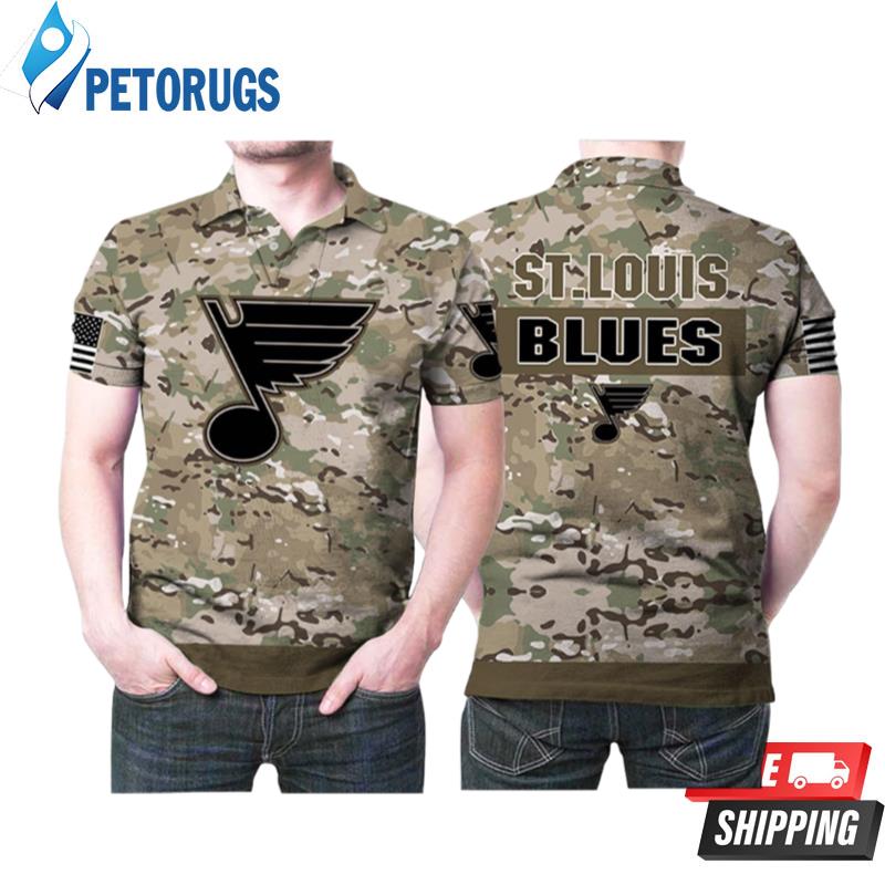 St Louis Blues Camouflage Veteran Us Flag Polo Shirts