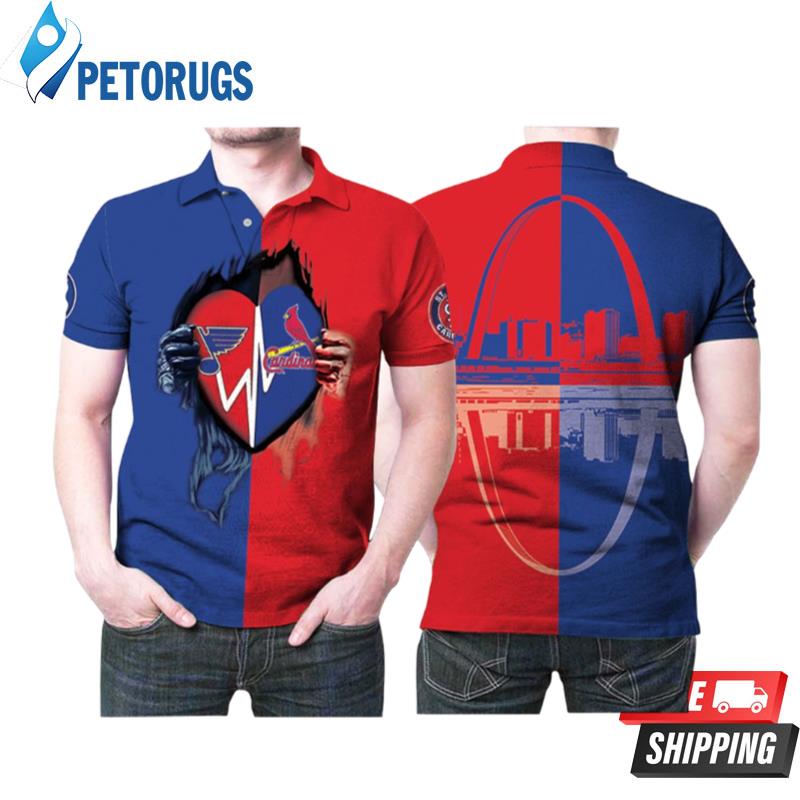 St Louis Cardinals St Louis Blues Logo Ripped Heart Polo Shirts