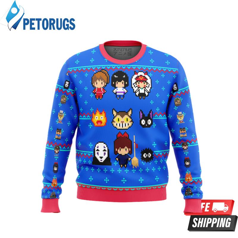 Studio Ghibli Blue Ugly Christmas Sweaters