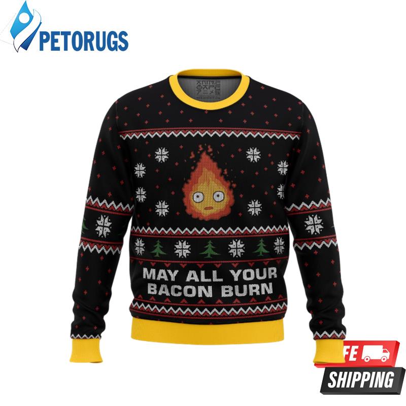 Studio Ghibli May All Your Bacon Burn Calcifer Ugly Christmas Sweaters