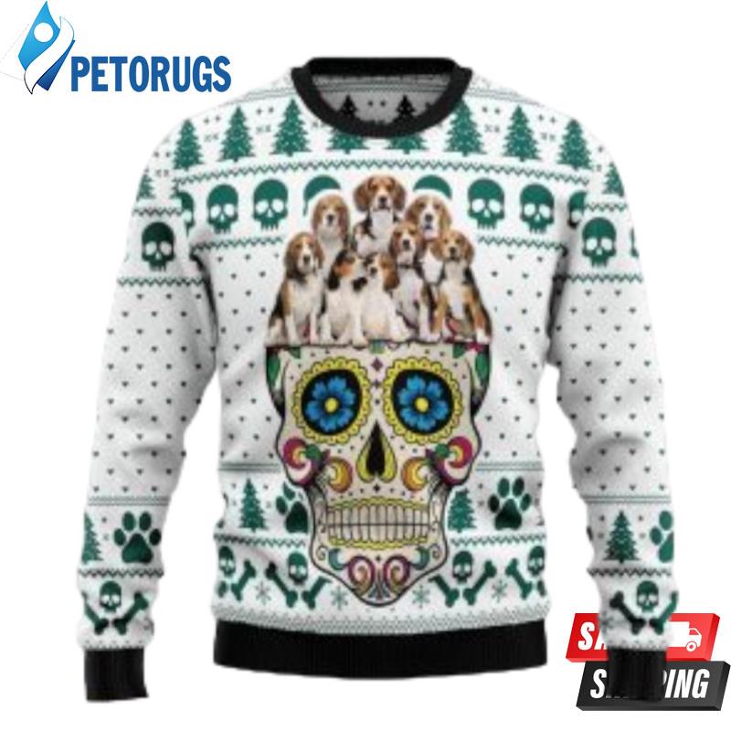 Sugar Skull Beagles Dog Ugly Christmas Sweaters