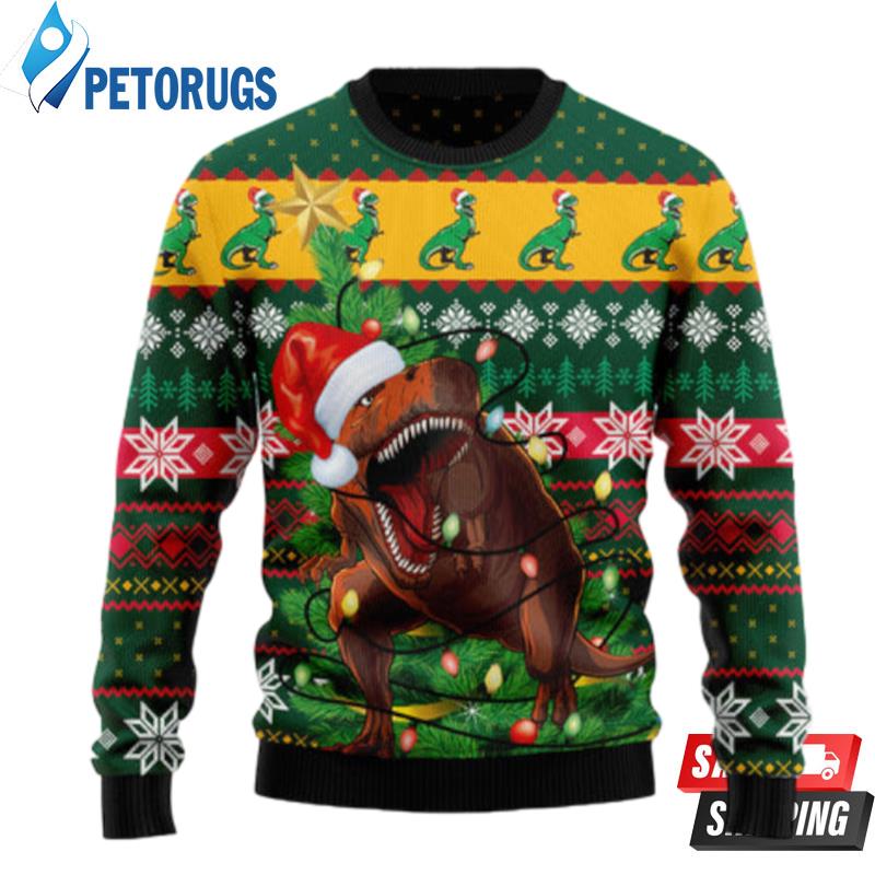 T Rex In Noel Tree Ugly Christmas Sweaters