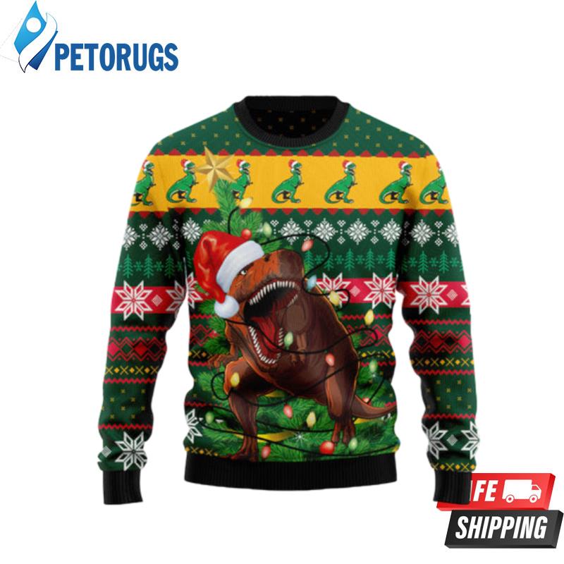 T Rex In Noel Tree Ugly Christmas Sweaters