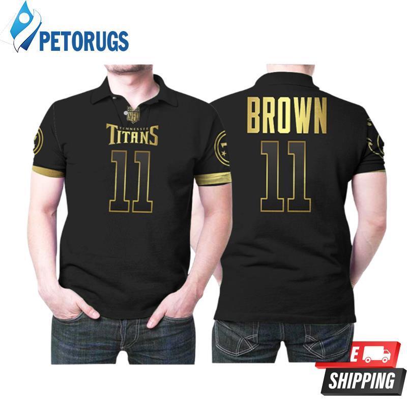 Tennessee Titans A J Brown #11 Nfl America Football Team Logo Black Golden Edition Polo Shirts
