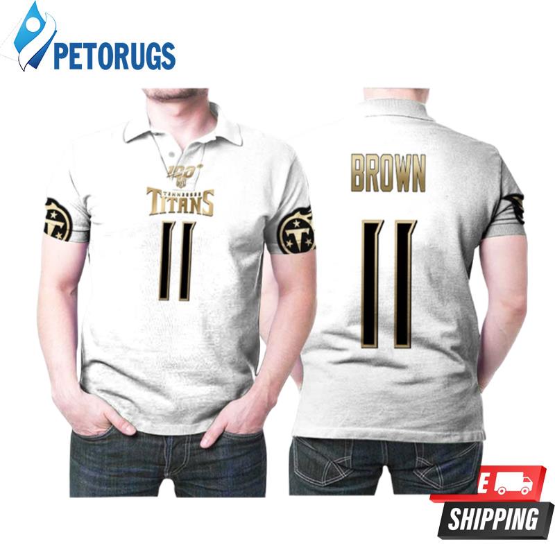 Tennessee Titans A. J. Brown #11 Nfl Great Player White 100th Season Golden Edition Style Polo Shirts