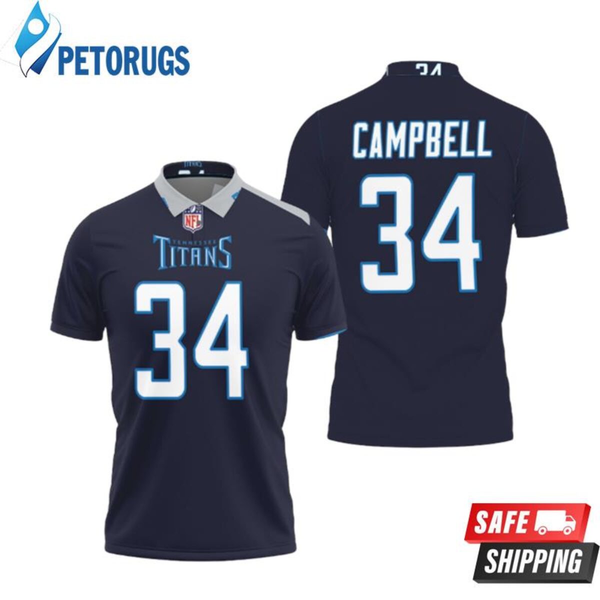 Tennessee Titans Earl Campbell #34 Great Player Nfl American Football Team  New Game Navy 2019 Polo Shirts