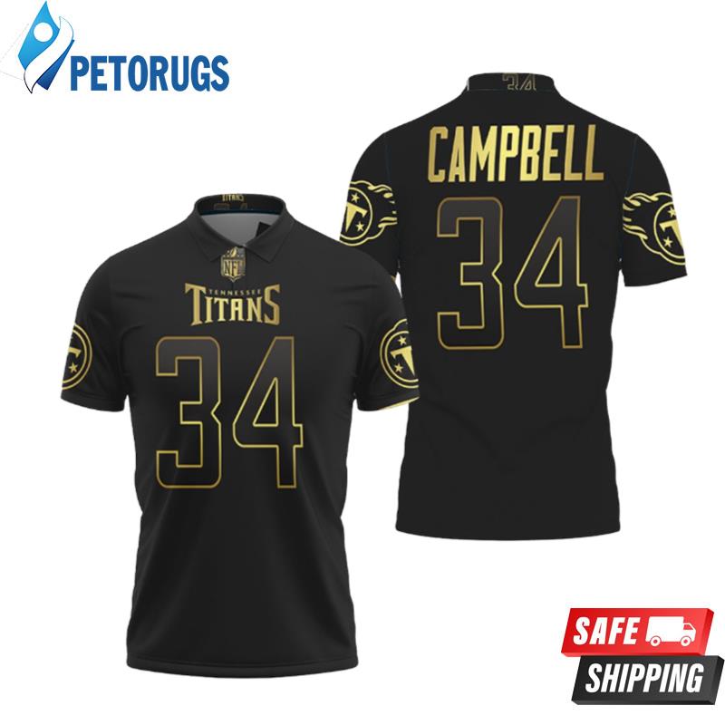 Tennessee Titans Earl Campbell #34 Nfl America Football Team Logo Black Golden Edition Polo Shirts