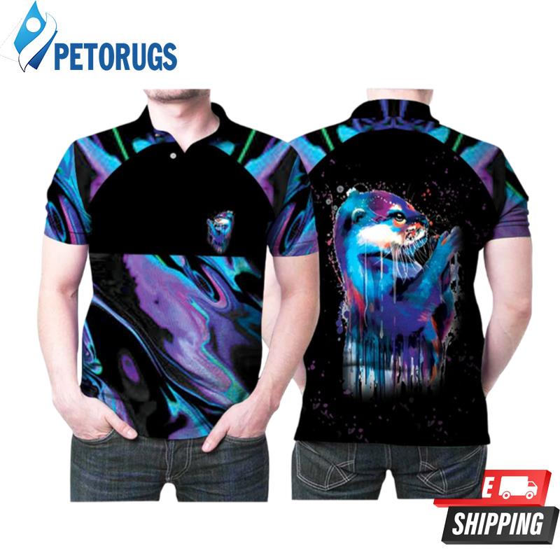 The Adorable Otter In Holographic Watercolor Painting Polo Shirts