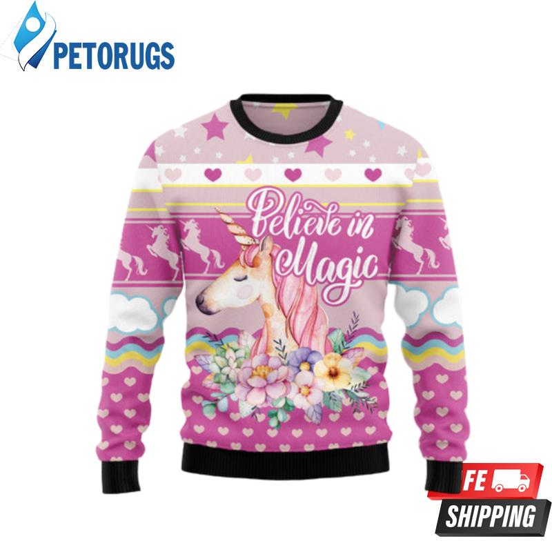 Unicorn Believe In Magic Ugly Christmas Sweaters