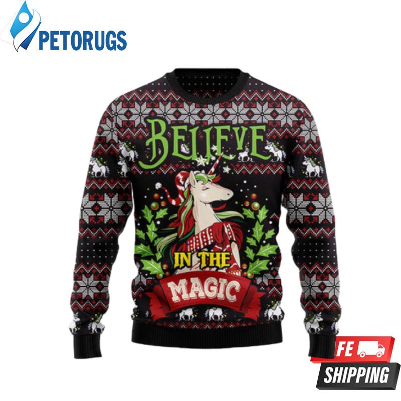 Unicorn Believe In The Magic Ugly Christmas Sweaters