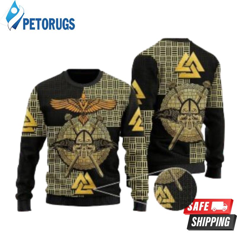 Viking Raven Odin Gold Ugly Christmas Sweaters