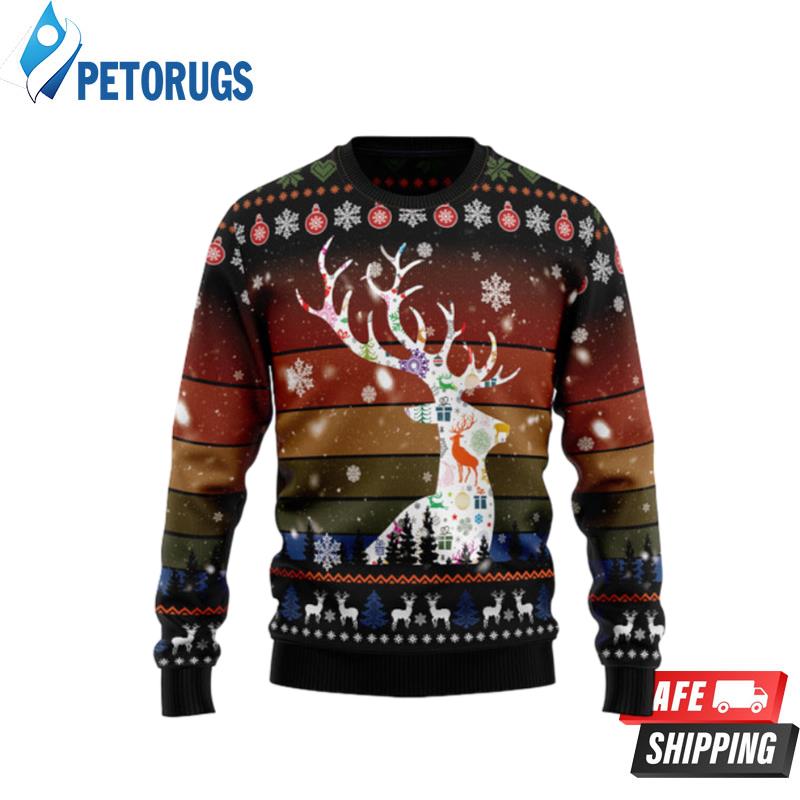 Vintage Background Awesome Deer Ugly Christmas Sweaters