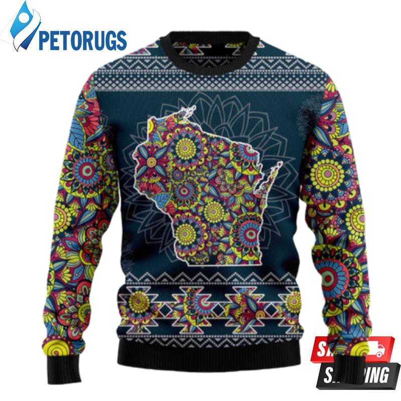 Wisconsin Blue Mandala Ugly Christmas Sweaters