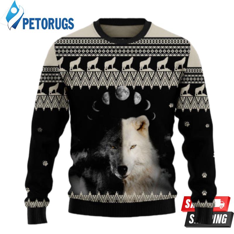 Wolf Day And Night Ugly Christmas Sweaters