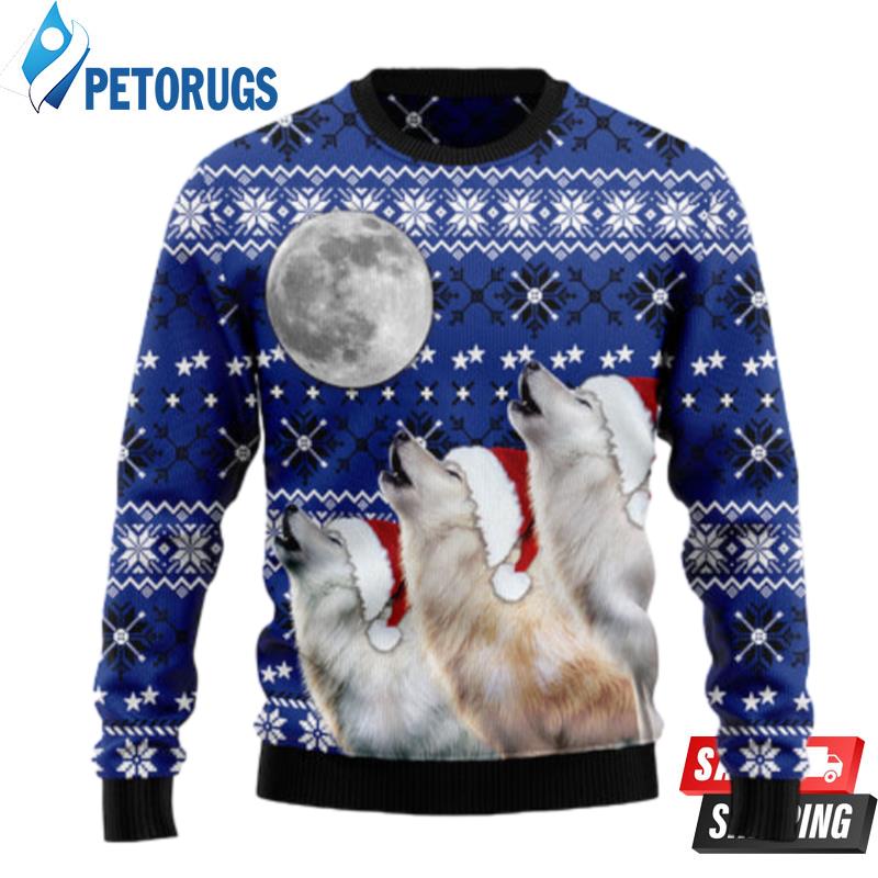 Wolf Howling Moon Ugly Christmas Sweaters