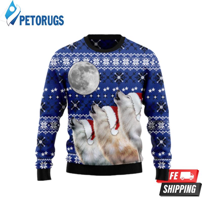 Wolf Howling Moon Ugly Christmas Sweaters