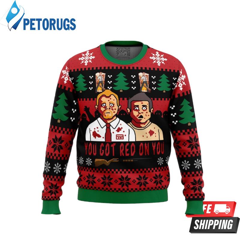 You've Got Red On You Shaun of the Dead Ugly Christmas Sweaters