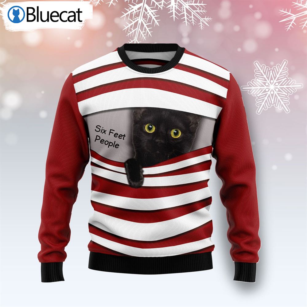 Black Cat Six Feet Ugly Christmas Sweaters