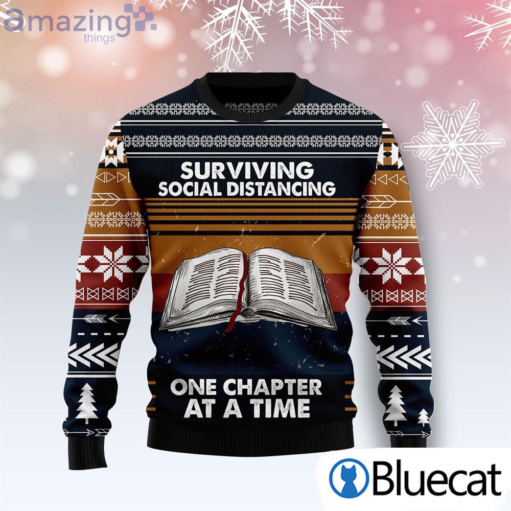Book Retro Vintage Surviving Social Distancing Ugly Christmas Sweaters