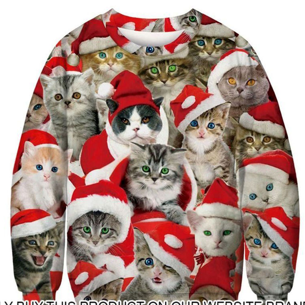 Adorable Cat With Red Hat Christmas Limited Edition Ugly Christmas Sweaters
