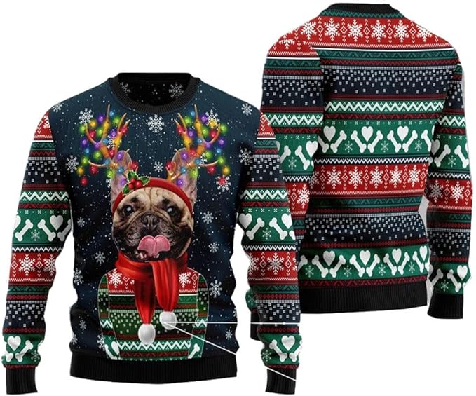 French Bulldog Greeting Ugly Christmas Sweaters