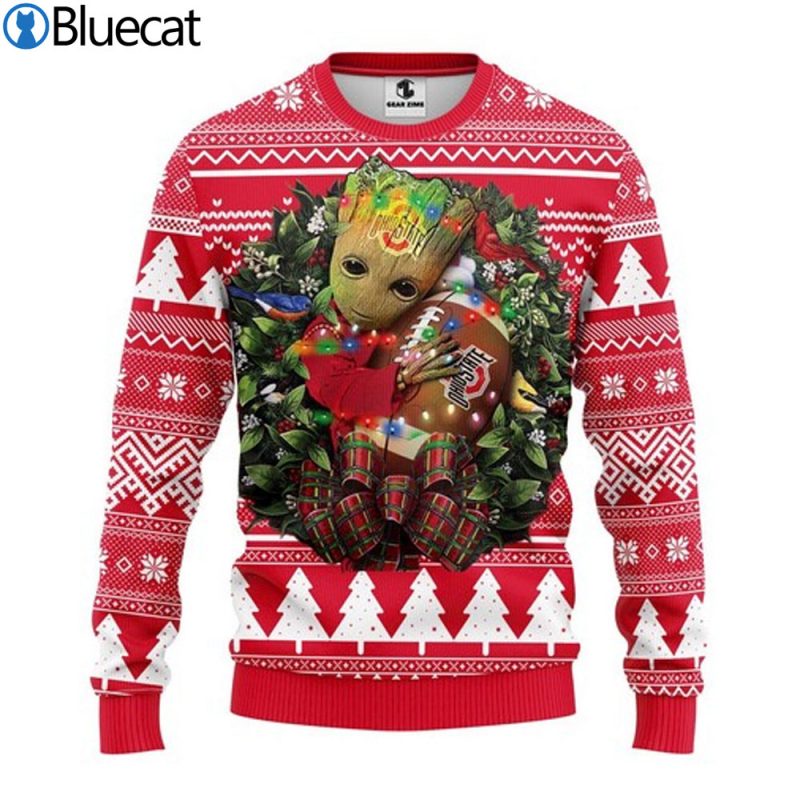 Ohio-State-Buckeyes-Groot-Hug-Ugly-Christmas-Sweater-